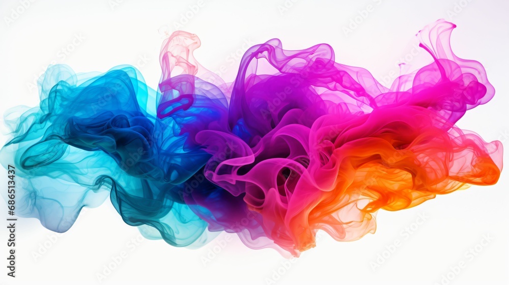 abstract vivid colorful smoke on a white background, rainbow colors smoke waves pattern backdrop, wallpaper