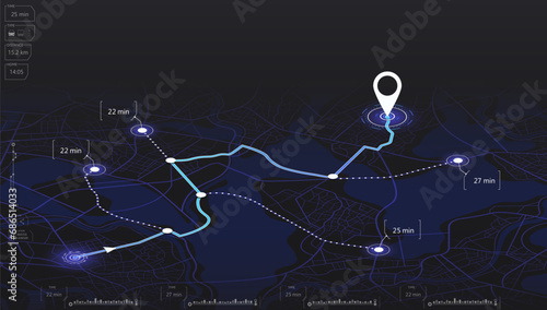Isometric Gps, graphic tourist map of territory. Smartphone map application. App search map navigation. Fragments of city. Futuristic route dashboard gps map tracking. Vector illustration,