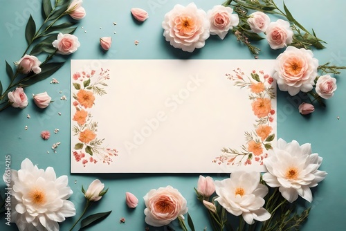 Postcard with a lovely floral border. Text and greetings were centered in the copy space. a mockup