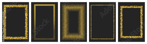 Golden abstract frame isolated on black background. Gold border color. Yellow design element with place for text. Vector texture illustration collection.