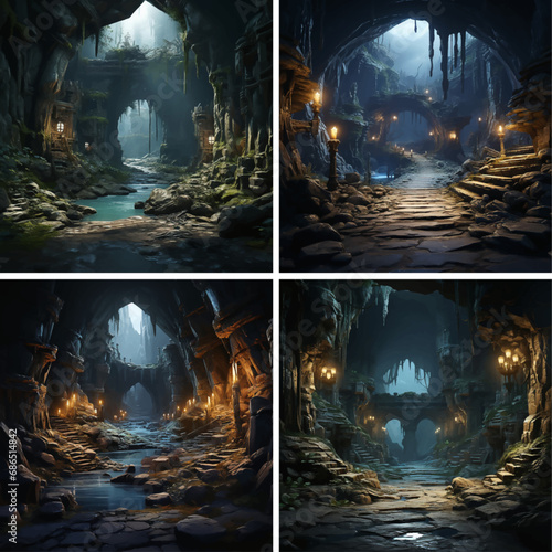 nature landscape forest tree background fantasy travel jungle green scenery cave underground 