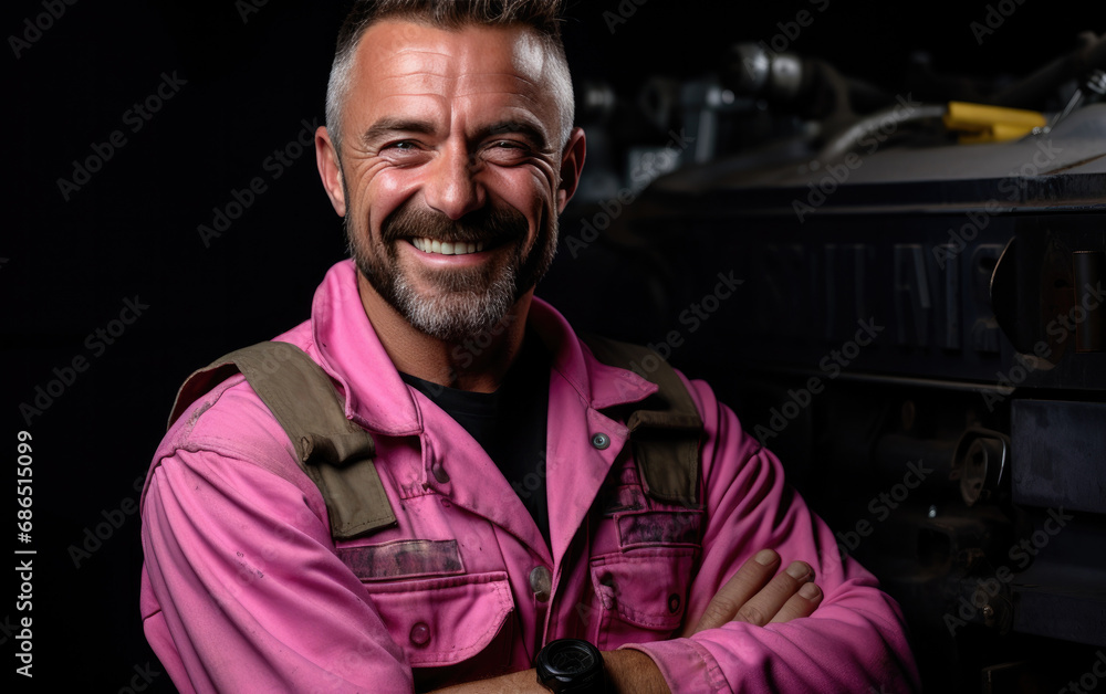 Happy smiling Mechanic with suit in the color background Happy smiling Mechanic with suit in the color background