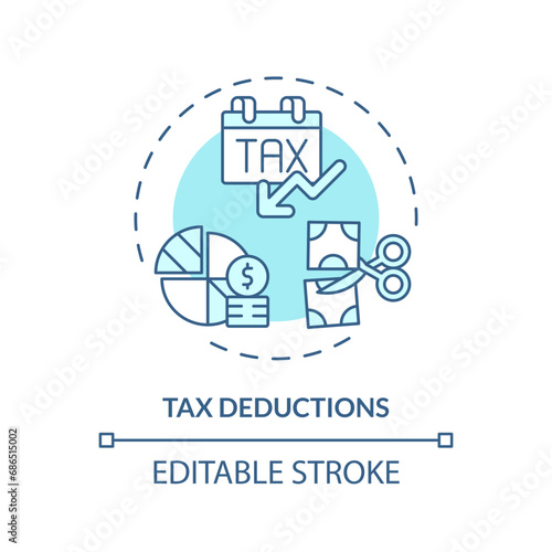 Tax deduction soft blue concept icon. Type of financial benefit. Reduce taxable income. Finance planning. Easy to use in article. Round shape line illustration. Abstract idea. Graphic design