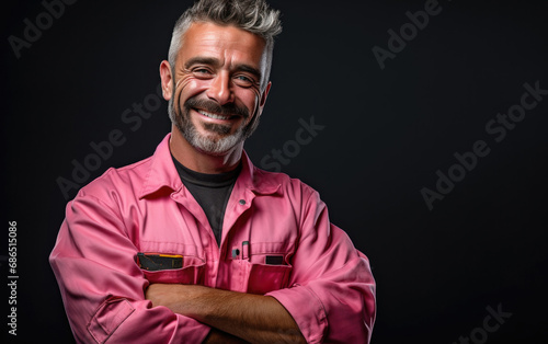 Happy smiling Mechanic with suit in the color background
