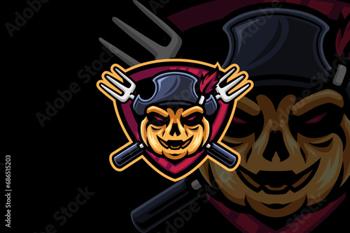 pumpkin pirate mascot logo for esports gaming team