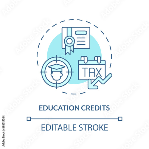 Education credits soft blue concept icon. Special financial benefit for taxpayers. Fiscal policy. Easy to use in article. Round shape line illustration. Abstract idea. Graphic design