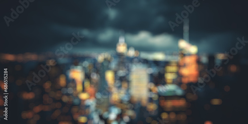 photo new york panoramatic view at night - blured interior background for your presentation, copy space photo
