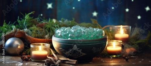 Christmas ambiance with wicca magic, evoking love, luck, and prosperity.