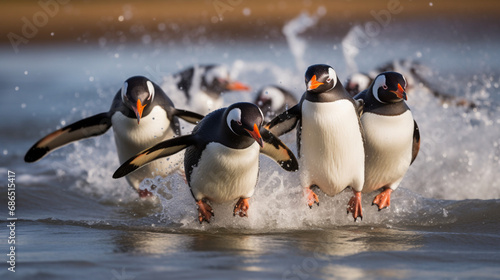 Group of Penguins in Cold Water