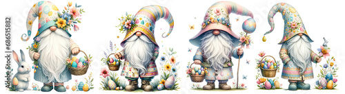 Set of Easter Sunday Gnome illustration cut out transparent isolated on white background ,PNG file