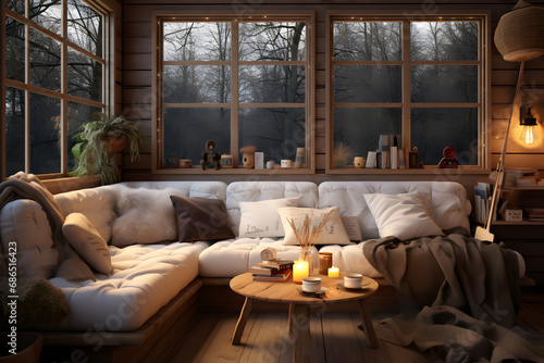 cozy interior 3d rendering. generative ai. © raza