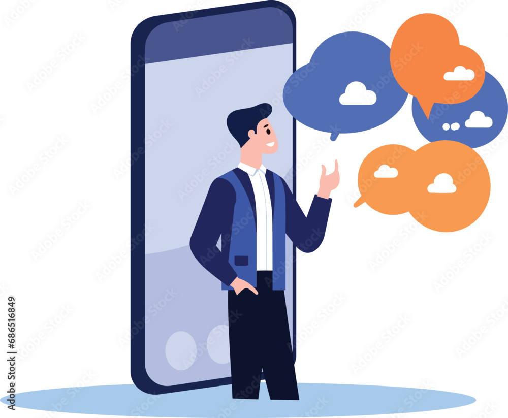 Hand Drawn Businessman with speech bubble in flat style Hand Drawn Businessman with speech bubble in flat style