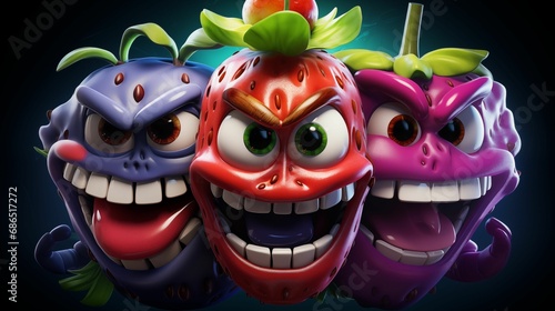 AI illustration of a group of cartoon characters wearing comical facial expressions.