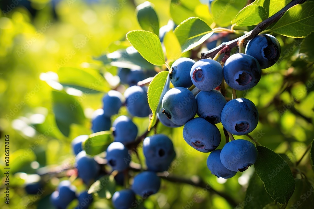 Ripe blueberries on the branches of a bush in the garden. Ripe blueberries on the branches of a bush in the garden.