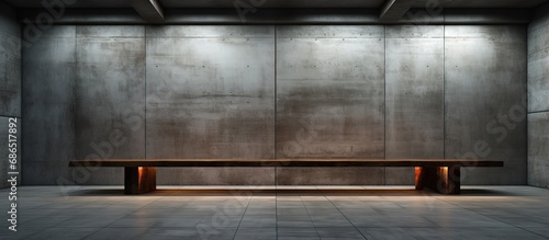 A an abstract dark interior with concrete and wood elements