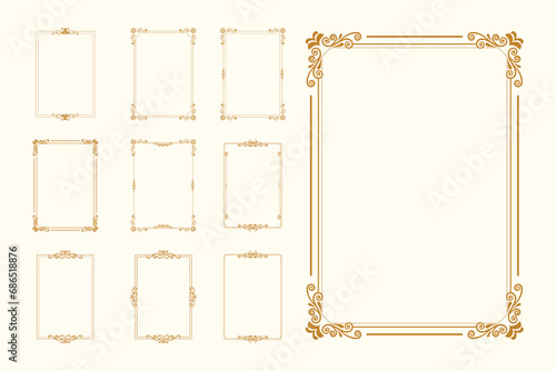 Golden Vintage frame Ornament in A4 Size.Golden Border ornament.Suitable for wedding invitation card. golden Calligraphic frame.