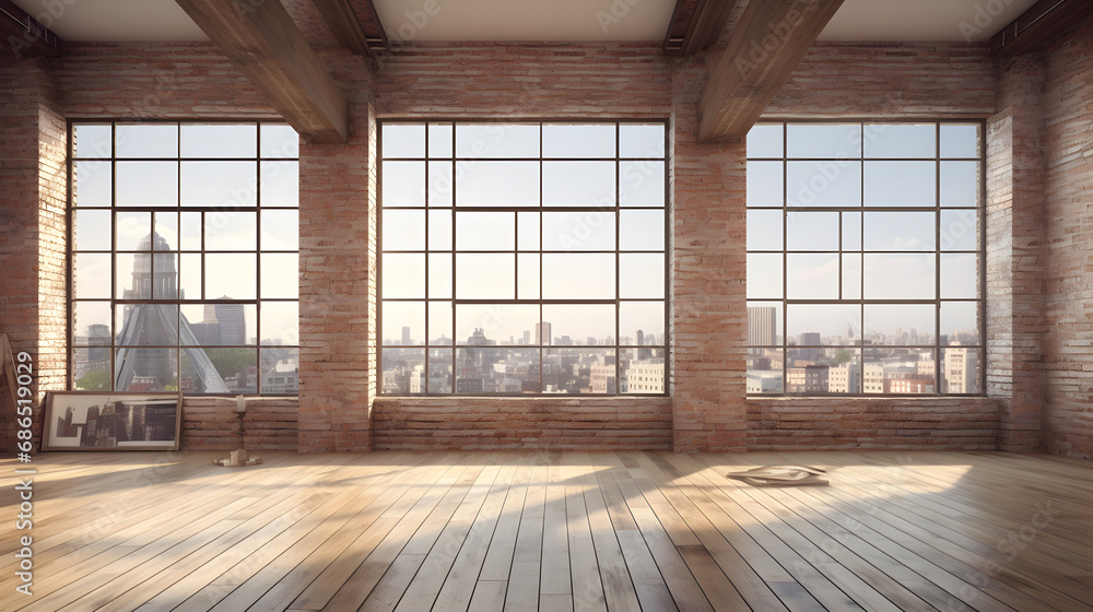 Empty room of modern contemporary loft. generative ai. Empty room of modern contemporary loft. generative ai.
