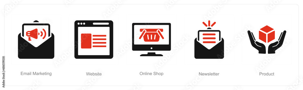 A set of 5 Digital Marketing icons as email marketing, website, online shop A set of 5 Digital Marketing icons as email marketing, website, online shop