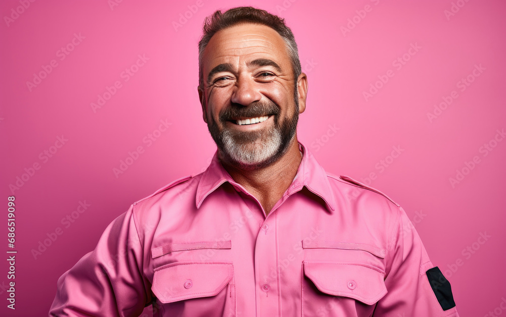 Happy smiling Mechanic with suit in the color background Happy smiling Mechanic with suit in the color background