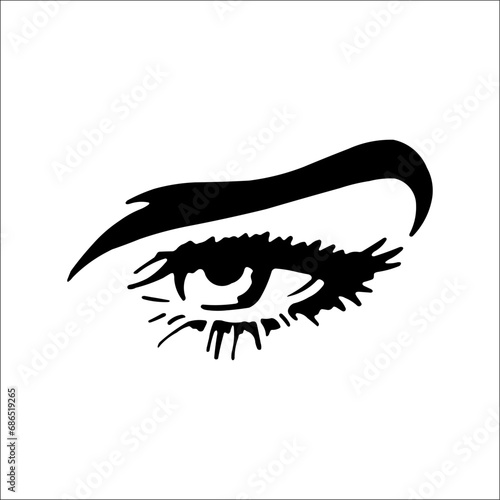Monochrome Beauty. Female Eye Icon in Black and White Art © desain0001