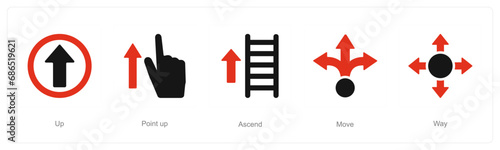 A set of 5 Direction icons as up, point up, ascend