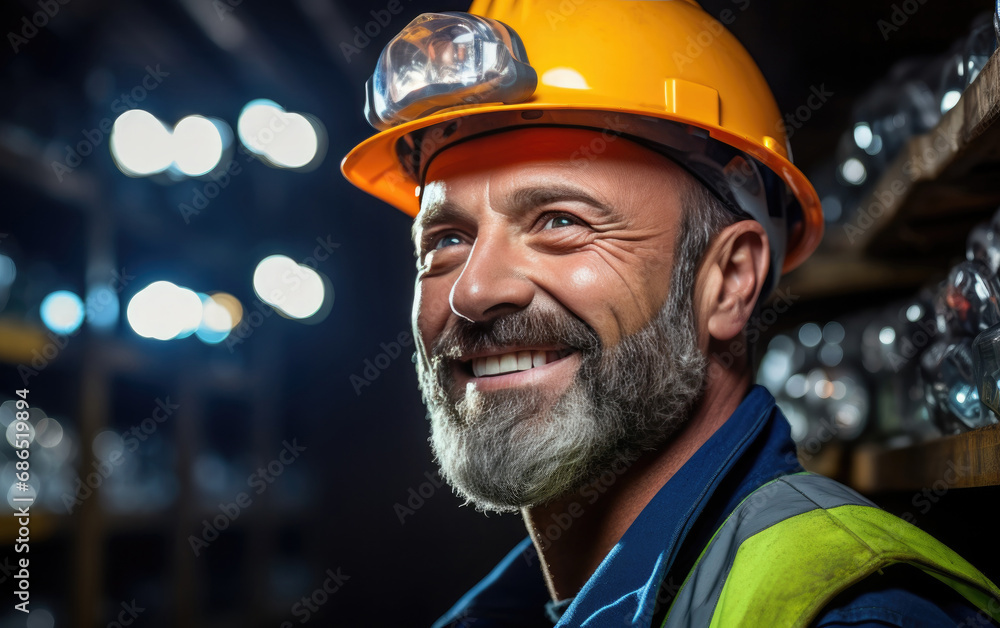 Happy smiling Miner with helmet in the dark background Happy smiling Miner with helmet in the dark background