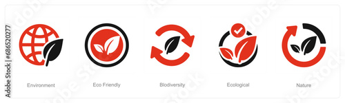 A set of 5 ecology icons as environment, eco friendly, biodiversity