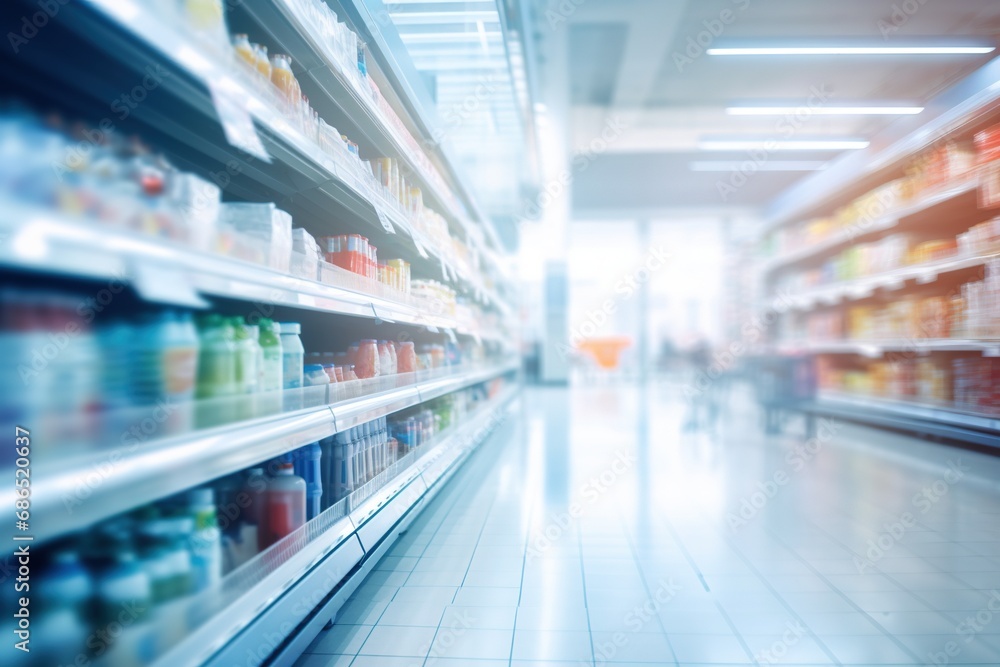 Bright modern Blurred Supermarket Grocery Shelf Bright modern Blurred Supermarket Grocery Shelf