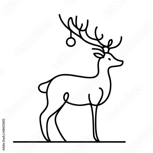 Minimalistic One Line Reindeer Deer or cervus elaphus icon. Vector Illustration. Free single line drawing of male deer  sambar or fallow deer. Christmas deer line art icon