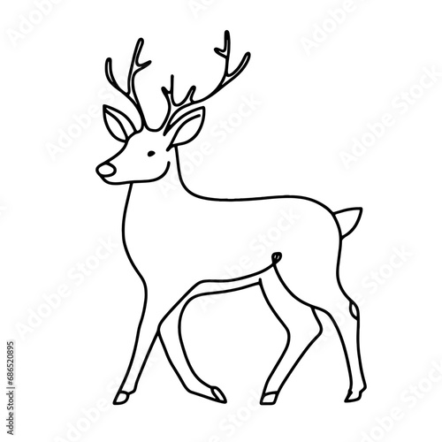 Christmas deer line art icon. Continuous line drawing of deer. Deer drawing one line graphic vector. Vector illustration