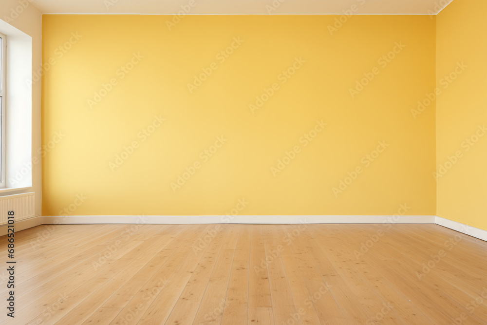 An empty room, yellow walls, wooden floor An empty room, yellow walls, wooden floor