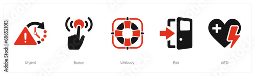 A set of 5 Emergency icons as urgent, button, lifebuoy