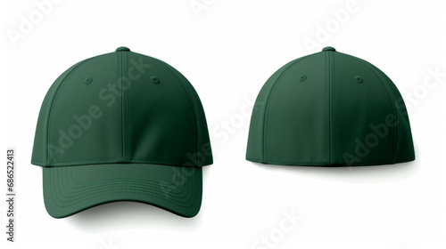 Front and back view of green cap on white background photo