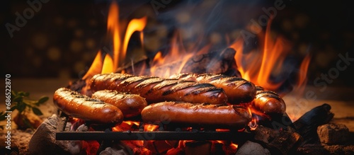 Campfire-roasted hot dogs. photo
