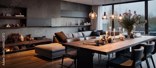 Combined living and dining area with minimalist style