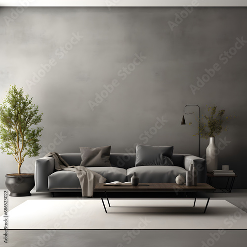 Home mockup, contemporary minimalist living room interior. generative ai.