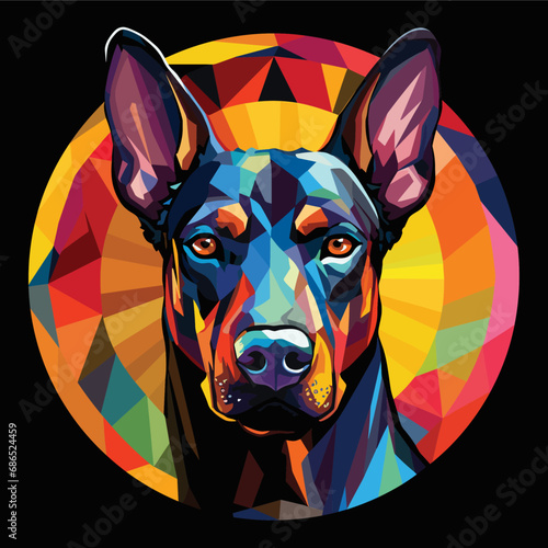 Vector Art of a Doberman Pinscher Dog Cubist Style Inside a Circular Frame on a Black Background