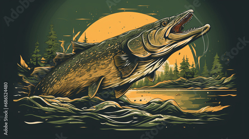 Pike fishing logo © Cybonix