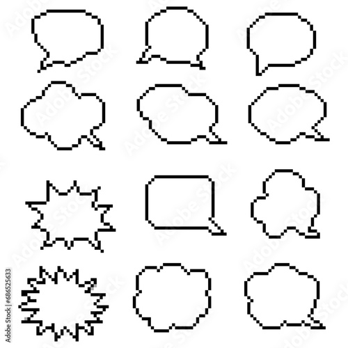 Pixel art Speech Bubble set. Talk bubble. Cloud speech bubbles collection. Vector