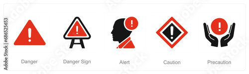 A set of 5 Hazard Danger icons as danger, danger sign, alert