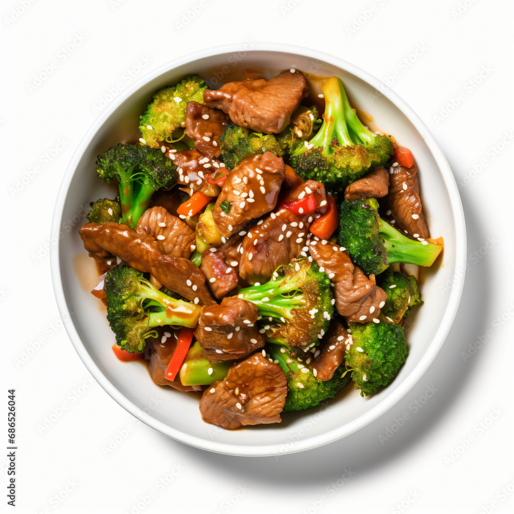 Chinese food Beef and Broccoli isolated on white background