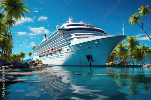 Large cruise ship. The concept of exclusive tourism in the ocean sea travel on vacation in summer