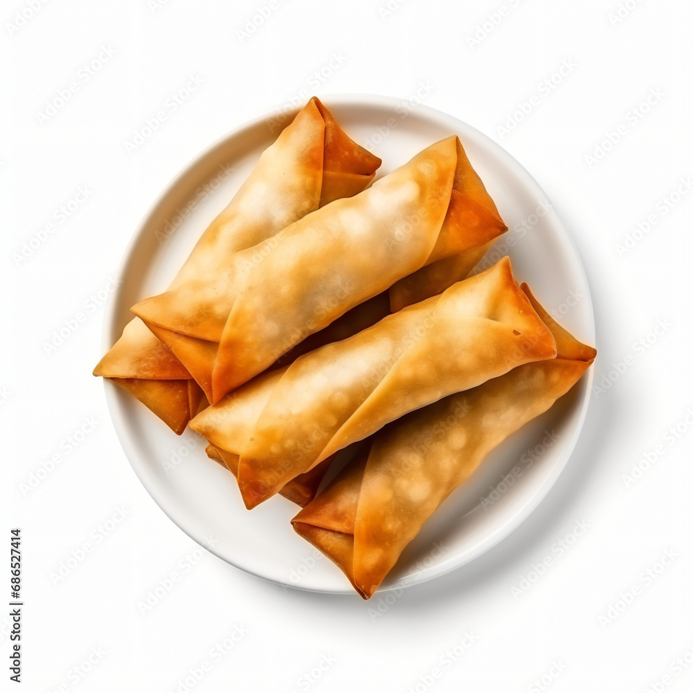 Top view of Chinese food Spring Rolls isolated on white background