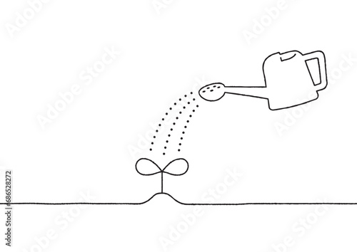芽とジョウロの手描き線画イラスト　01