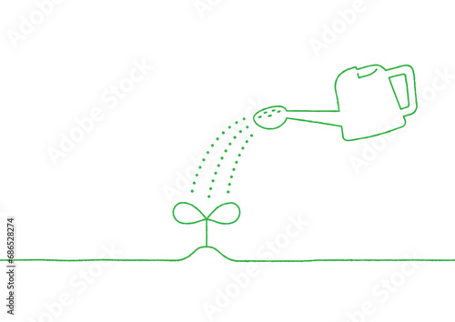芽とジョウロの手描き線画イラスト　02