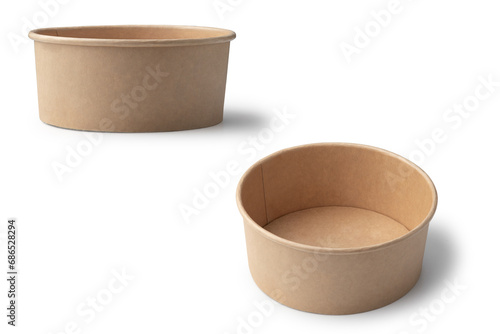 Front and high angle view of brown paper cup on white © Aratchaporn