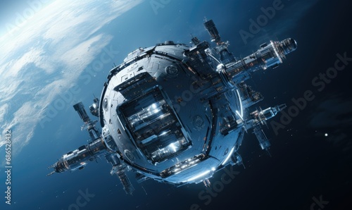 spaceship and planet