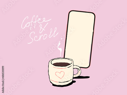 Coffee cup scroll phone cartoon