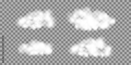 Set of clouds or smoke on isolated transparent background.