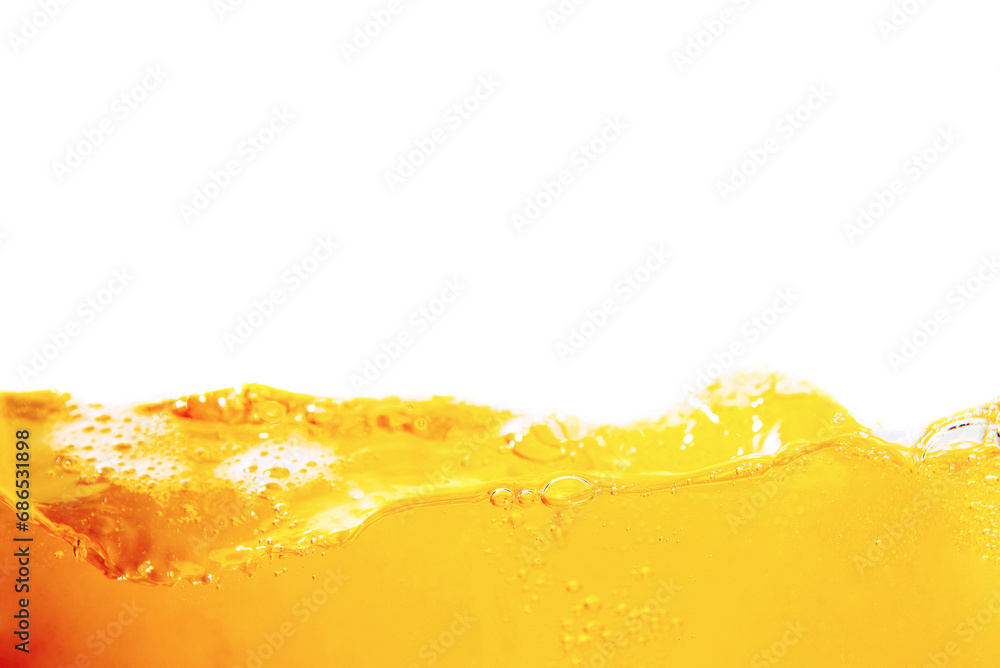 Orange juice with bubbles isolated on a white background. Close-up. - obrazy, fototapety, plakaty 